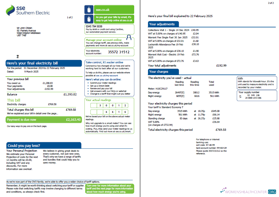 download download Scotland SSE utility bill template in Word and PDF formats, 2 pages PDF template PDF template